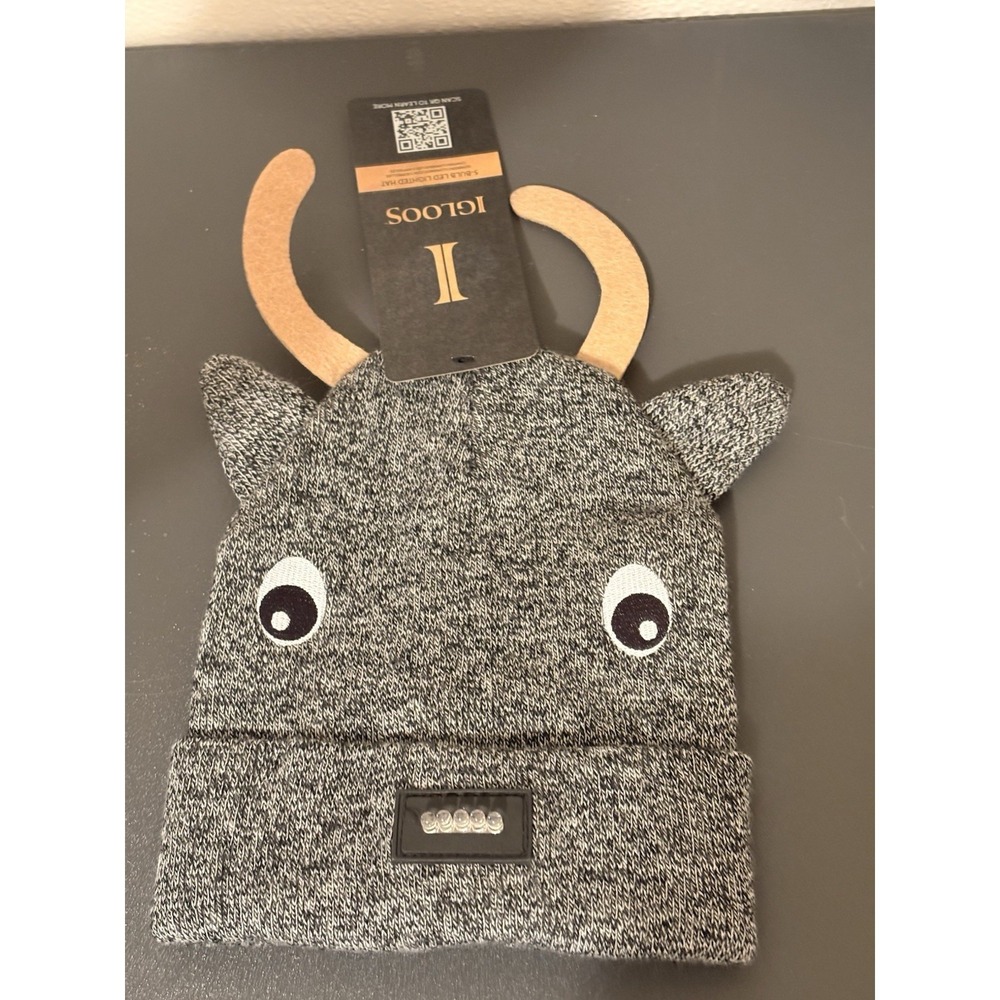 Igloos Beanie Kids Deer One Size LED Lighted Knit Reindeer Winter Hat Unisex‎